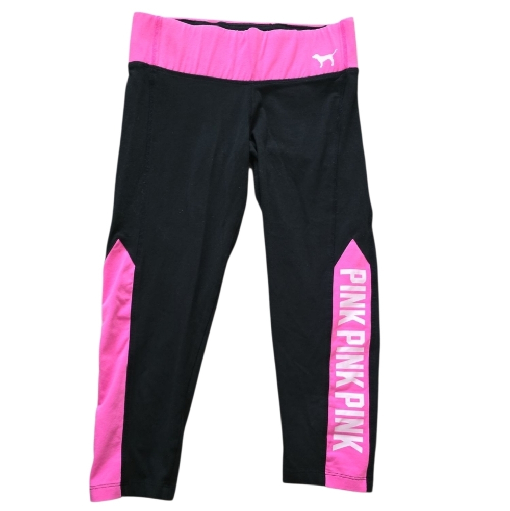 Womens Black and Pink Leggings Victoria's Secret Capri Size XS